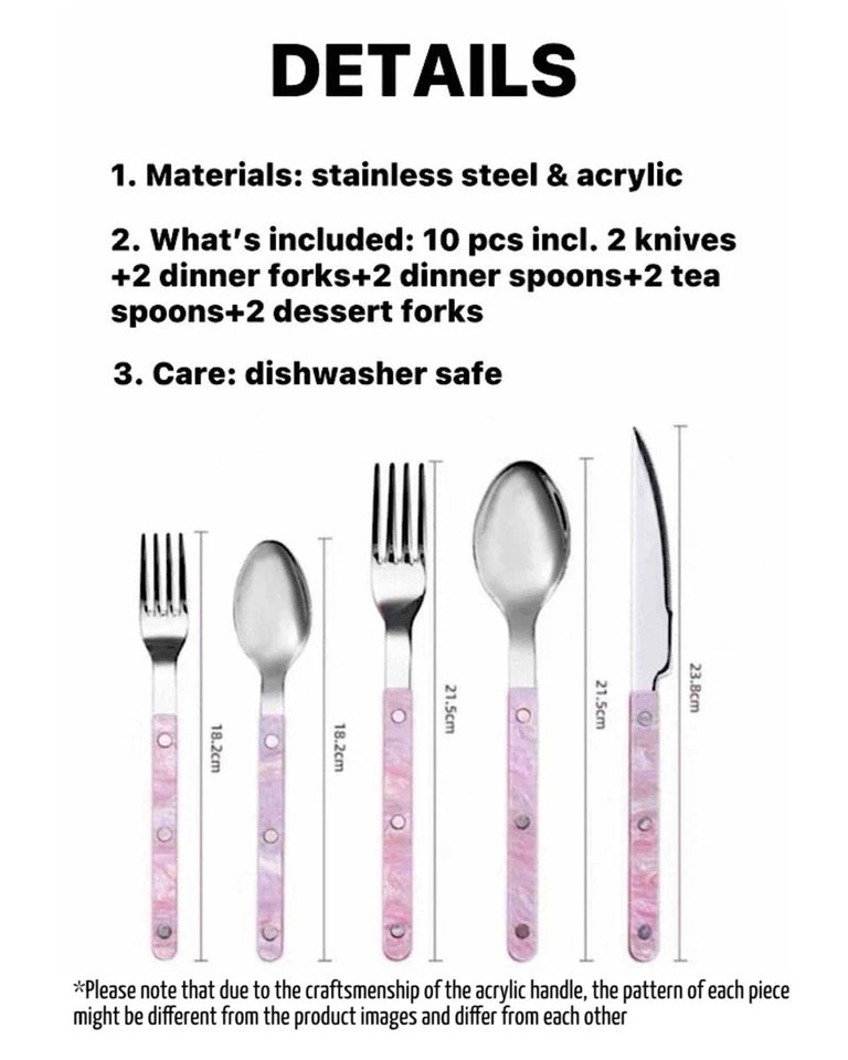 Set of 10 Sleek Modern Pinky Elegant Salt Lake Flatware Cutlery