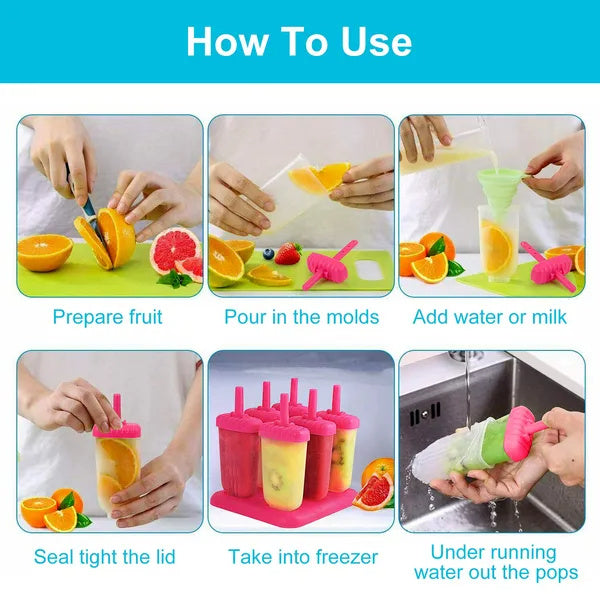 6Pcs Popsicle Molds Reusable Ice Cream DIY Ice Maker Ice Bar Maker