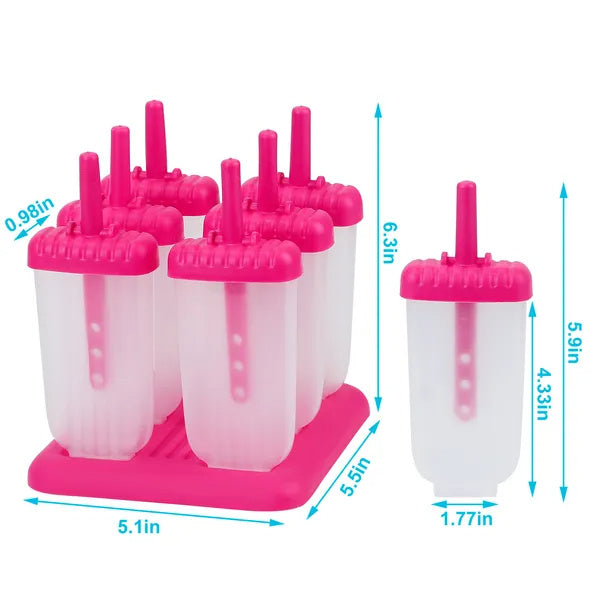 6Pcs Popsicle Molds Reusable Ice Cream DIY Ice Maker Ice Bar Maker