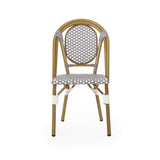 French Bistro Chair Set Outdoor Cafe Style White & Gray Rattan 18.50 x