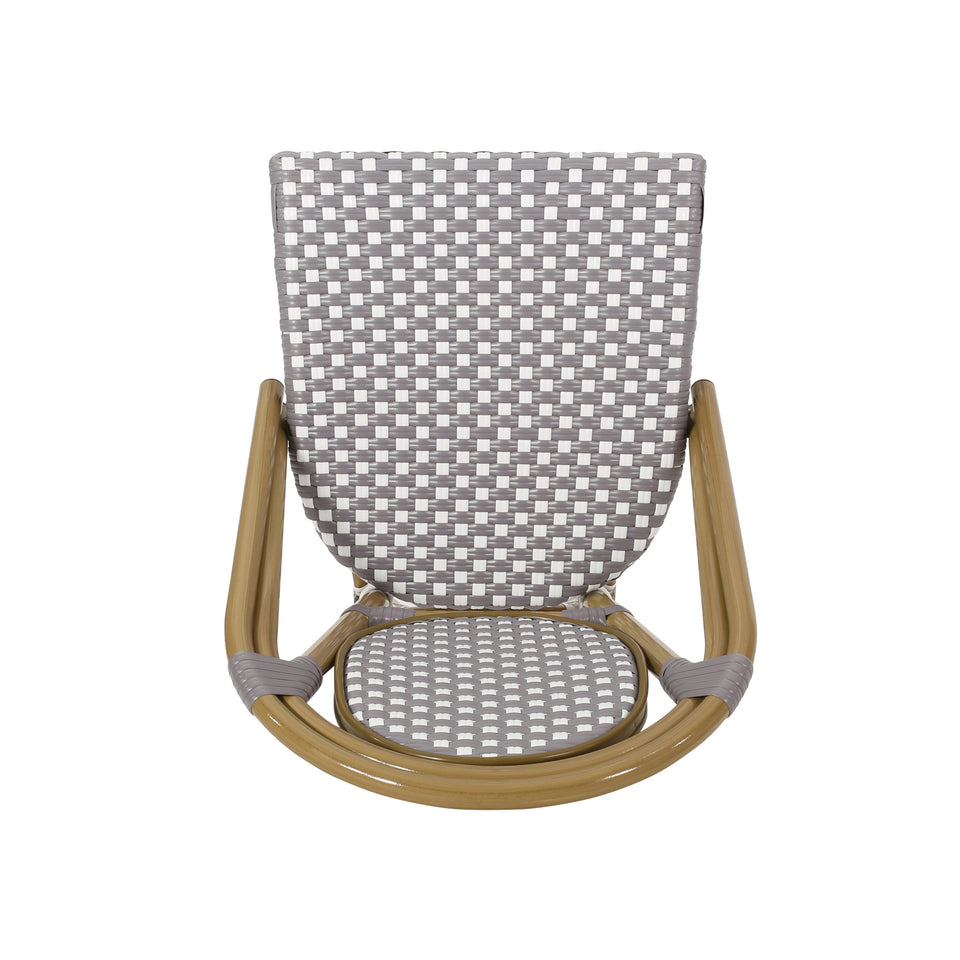 French Bistro Chair Set Outdoor Cafe Style White & Gray Rattan 18.50 x