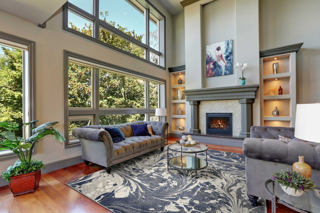 5inchesx8inches Grey Blue Machine Woven Marble Indoor Area Rug