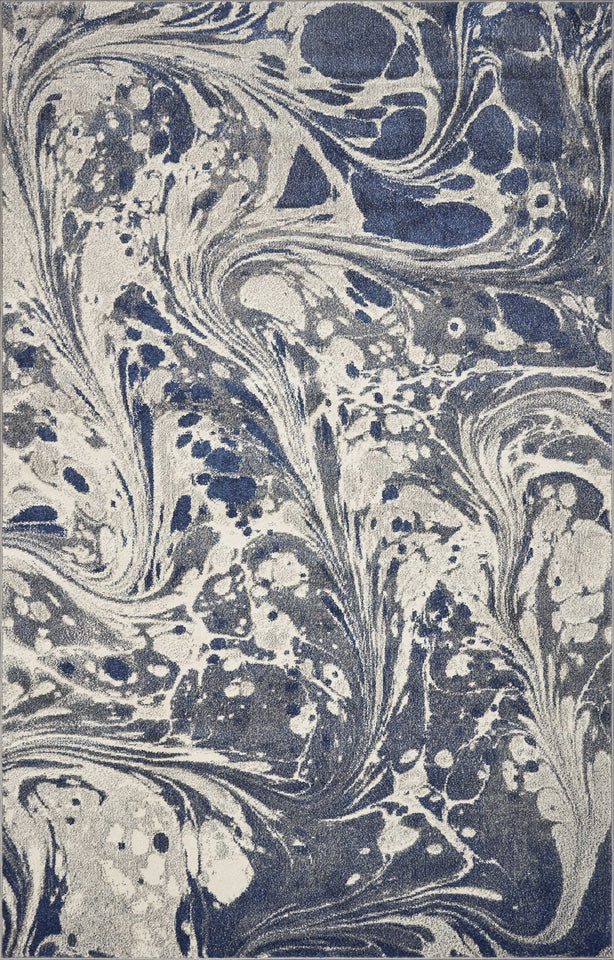 5inchesx8inches Grey Blue Machine Woven Marble Indoor Area Rug