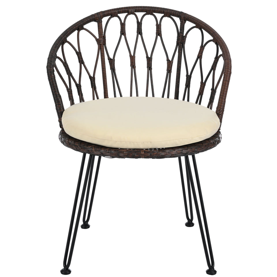 Outdoor Leisure Set, 2 Rattan Single Chairs with A Glass Round Table,