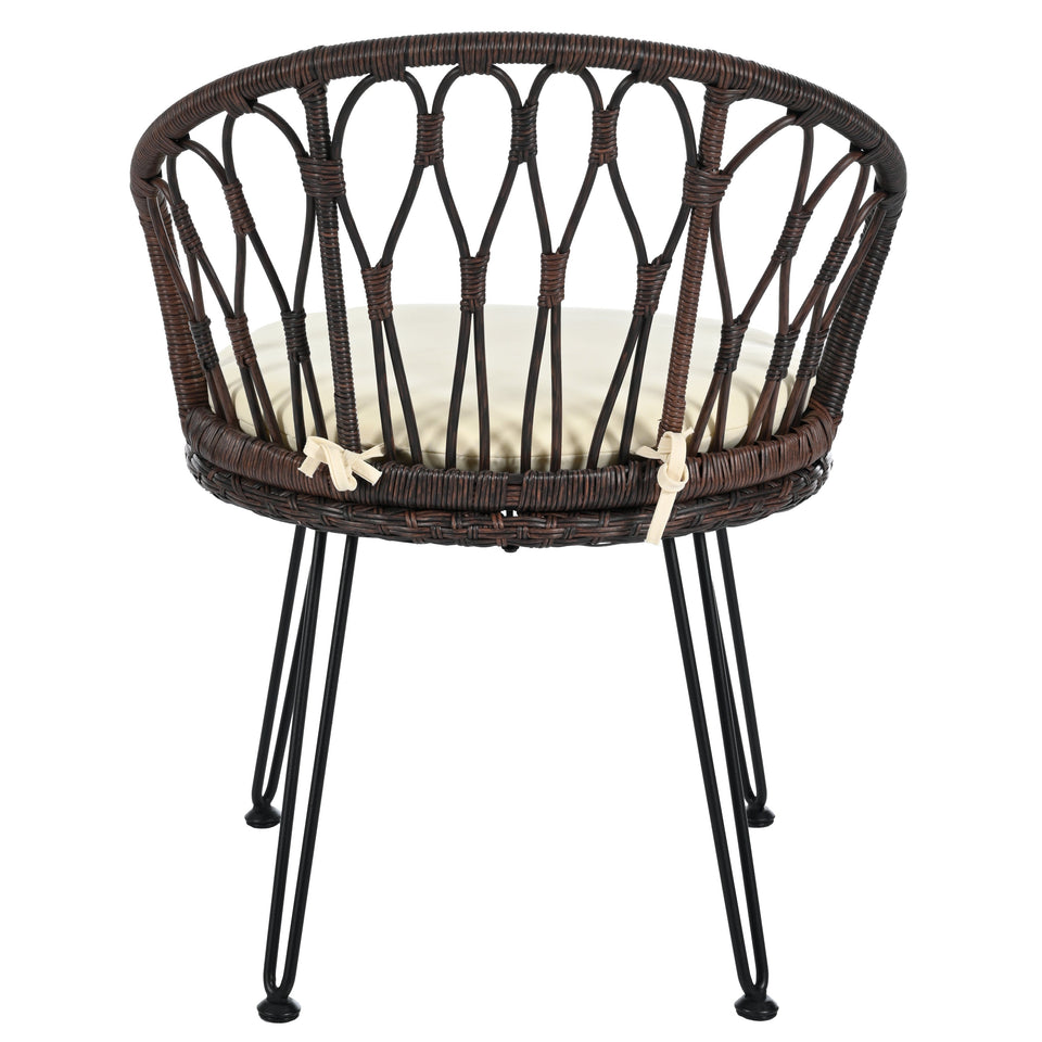 Outdoor Leisure Set, 2 Rattan Single Chairs with A Glass Round Table,