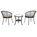 Outdoor Leisure Set, 2 Rattan Single Chairs with A Glass Round Table,