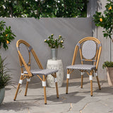 French Bistro Chair Set Outdoor Cafe Style White & Gray Rattan 18.50 x