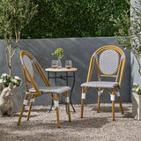 French Bistro Chair Set Outdoor Cafe Style White & Gray Rattan 18.50 x