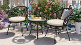 Outdoor Leisure Set, 2 Rattan Single Chairs with A Glass Round Table,