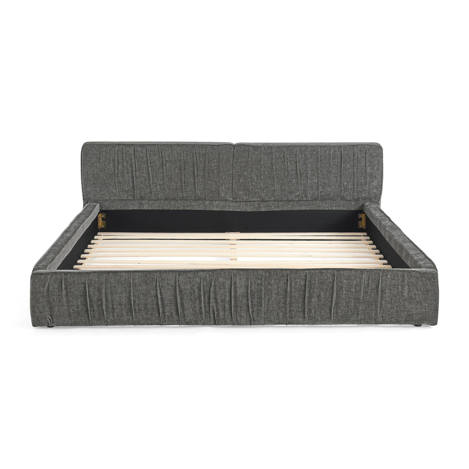 Modern Queen Size Upholstered Bed Frame with Chenille Fabric and