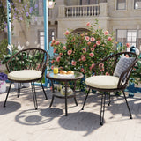Outdoor Leisure Set, 2 Rattan Single Chairs with A Glass Round Table,