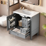 30 Inch Bathroom Vanity with Ceramic Sink, Grey Bathroom with 3