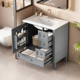 30 Inch Bathroom Vanity with Ceramic Sink, Grey Bathroom with 3