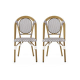 French Bistro Chair Set Outdoor Cafe Style White & Gray Rattan 18.50 x