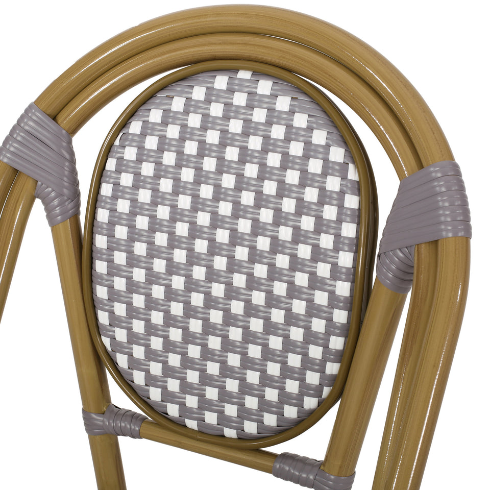 French Bistro Chair Set Outdoor Cafe Style White & Gray Rattan 18.50 x