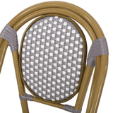 French Bistro Chair Set Outdoor Cafe Style White & Gray Rattan 18.50 x