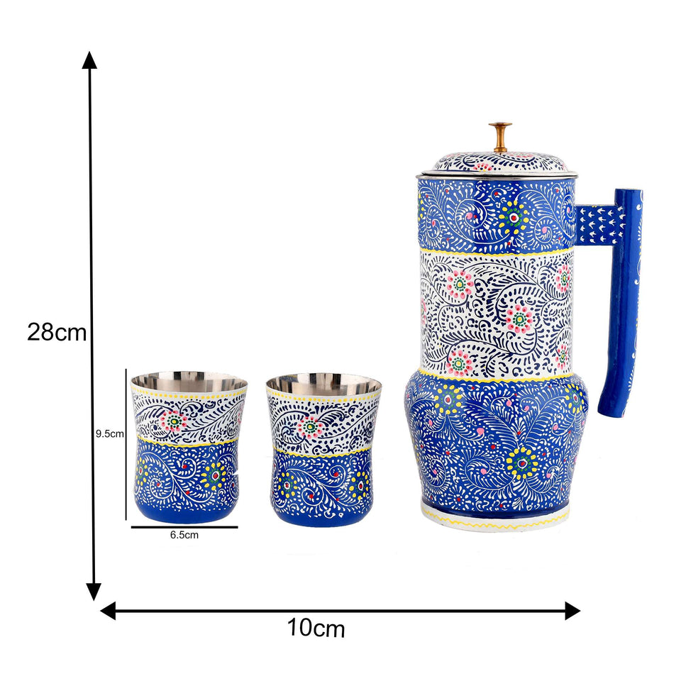 Aluminium Jug Set with 2 Glass Tumblers – 21 cm for kitchen