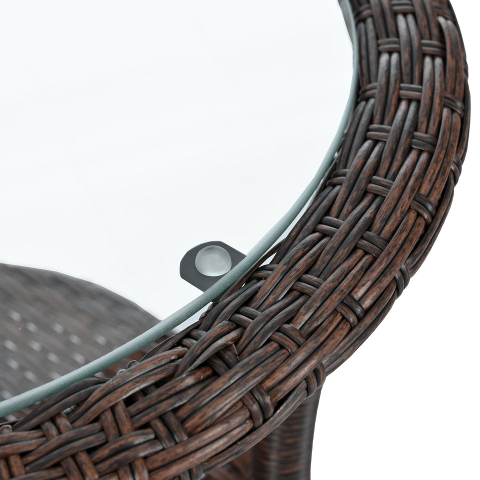 Outdoor Leisure Set, 2 Rattan Single Chairs with A Glass Round Table,