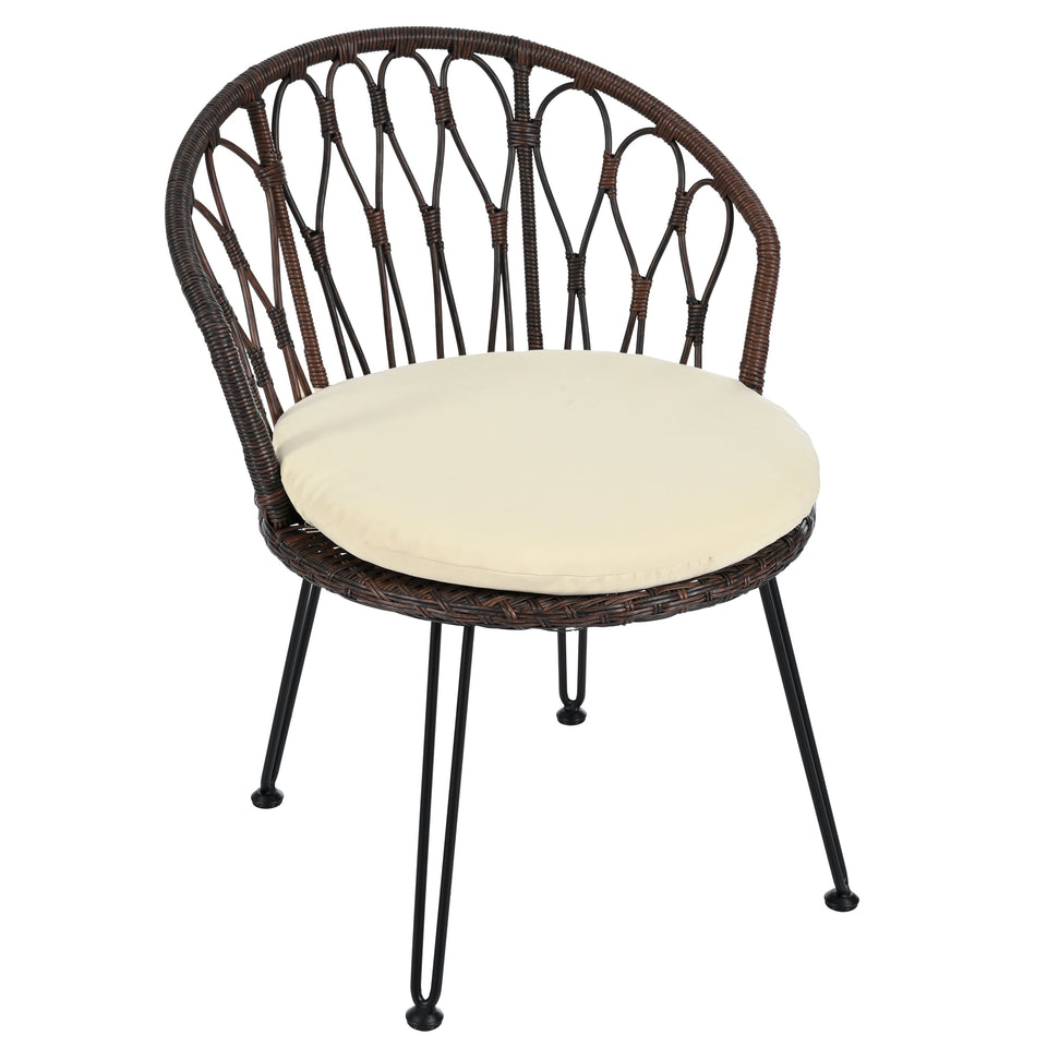 Outdoor Leisure Set, 2 Rattan Single Chairs with A Glass Round Table,