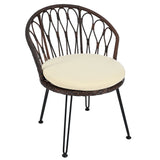 Outdoor Leisure Set, 2 Rattan Single Chairs with A Glass Round Table,